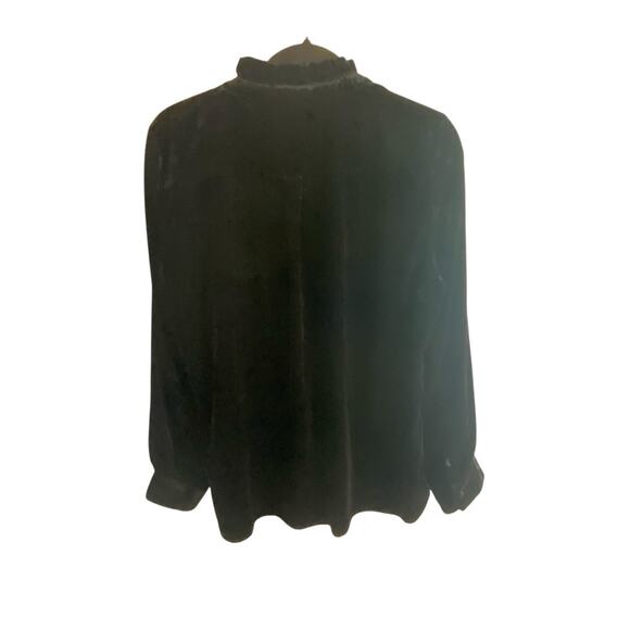 Talbots Black Velvet Long-Sleeve Blouse Ruffled Mandarin Collar Sz L Holiday - Picture 15 of 16